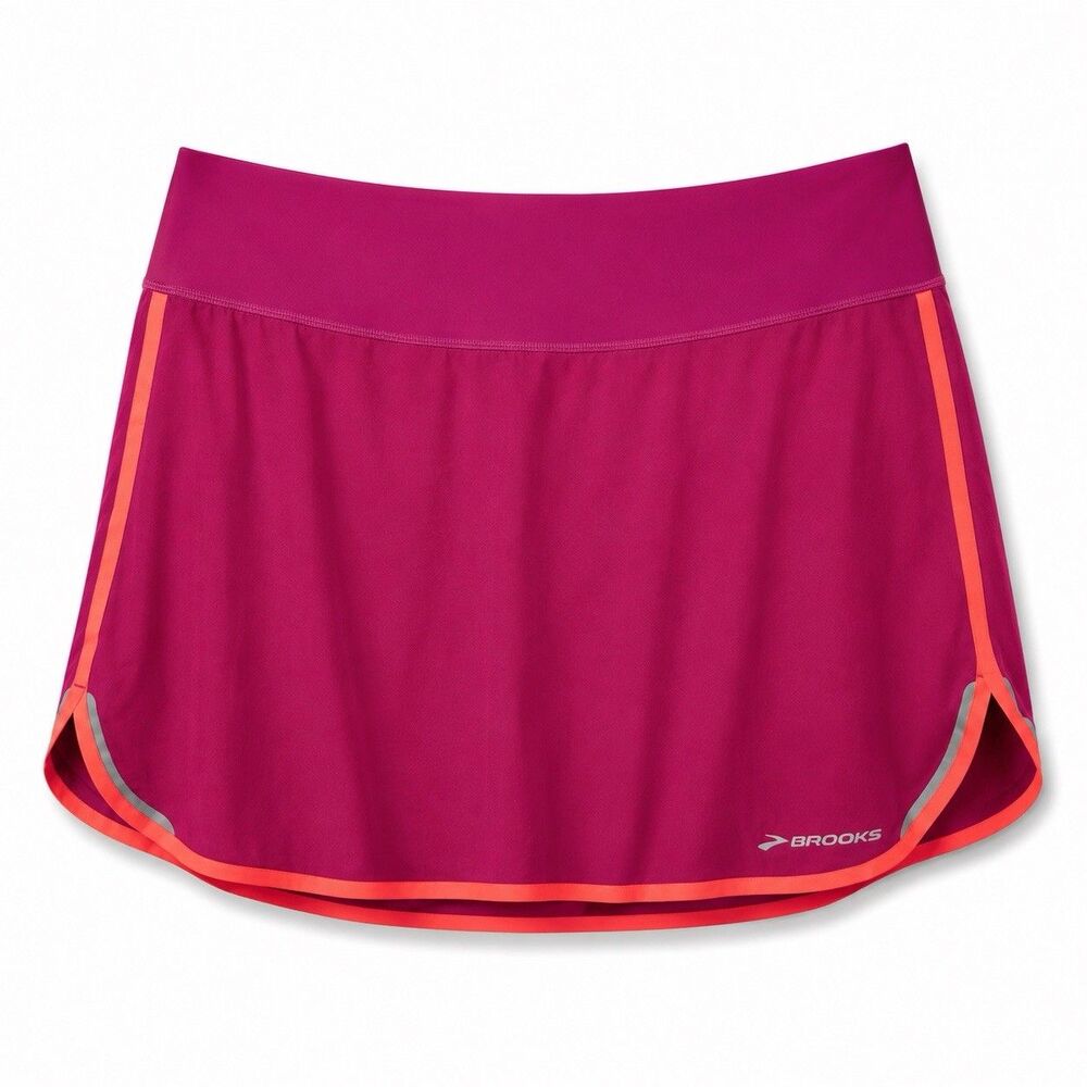 Brooks Women Large Pink Running Skort Equilibrium Technology Athletic Reflective